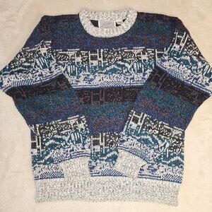 Vintage Method Sweater Men’s Medium Made in Korea Coogi Style 90s Abstract Knit